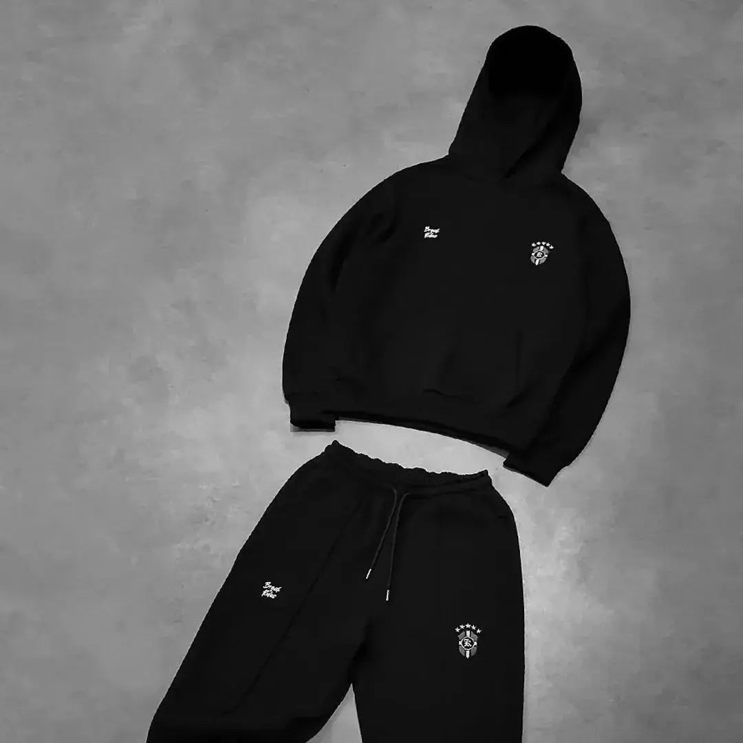 Men's casual hooded sweatshirt and jogger tracksuit set by Plush Fashion Hub, featuring a long-sleeve hoodie and matching sweatpants.