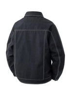 Plus size men's casual denim jacket with snap-down front and relaxed, oversized fit, perfect for laid-back outerwear.