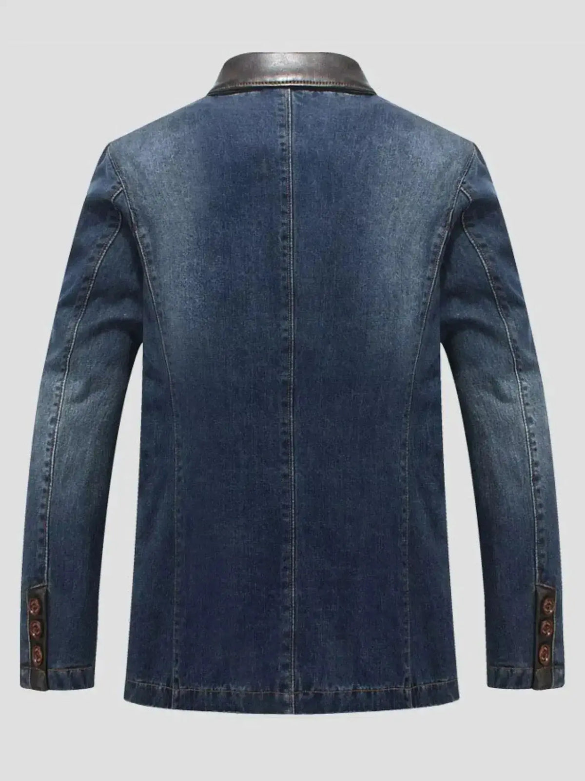 Plus size men's denim blazer by Plush Fashion Hub, structured cotton blend with lapel collar, stylish men's blazer jacket.