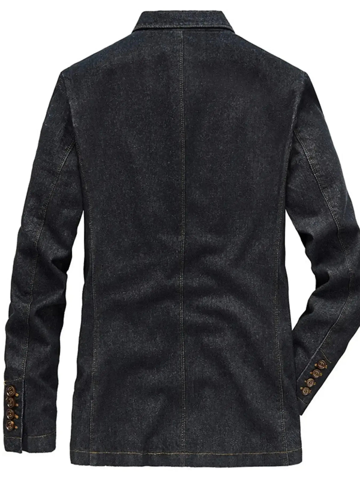 Men's plus size denim blazer with lapel collar, long sleeves, made by Plush Fashion Hub, stylish jean jacket for men.