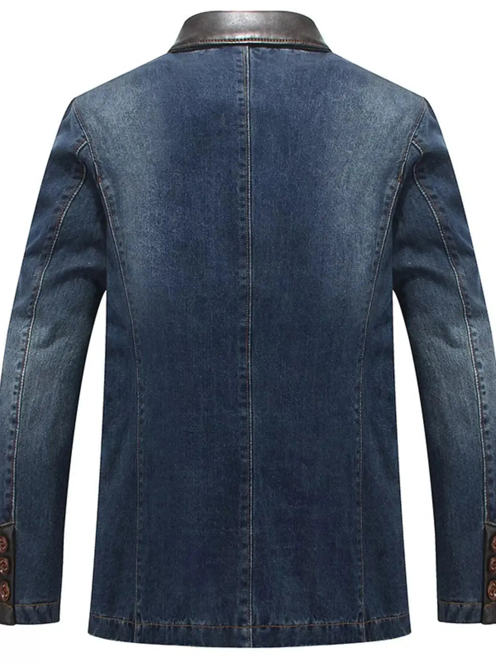 Men's plus size structured denim blazer with classic button-up design and cotton fabric, featuring a stylish and tailored fit by Trendsi.