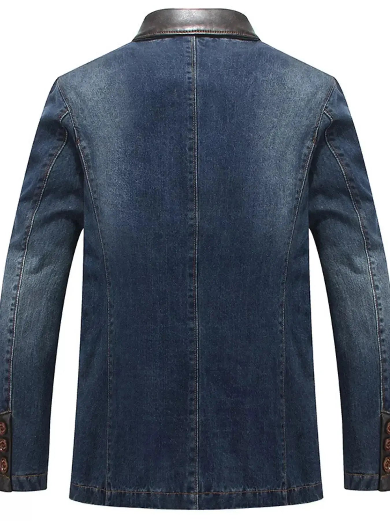 Men's plus size structured denim blazer with classic button-up design and cotton fabric, featuring a stylish and tailored fit by Trendsi.