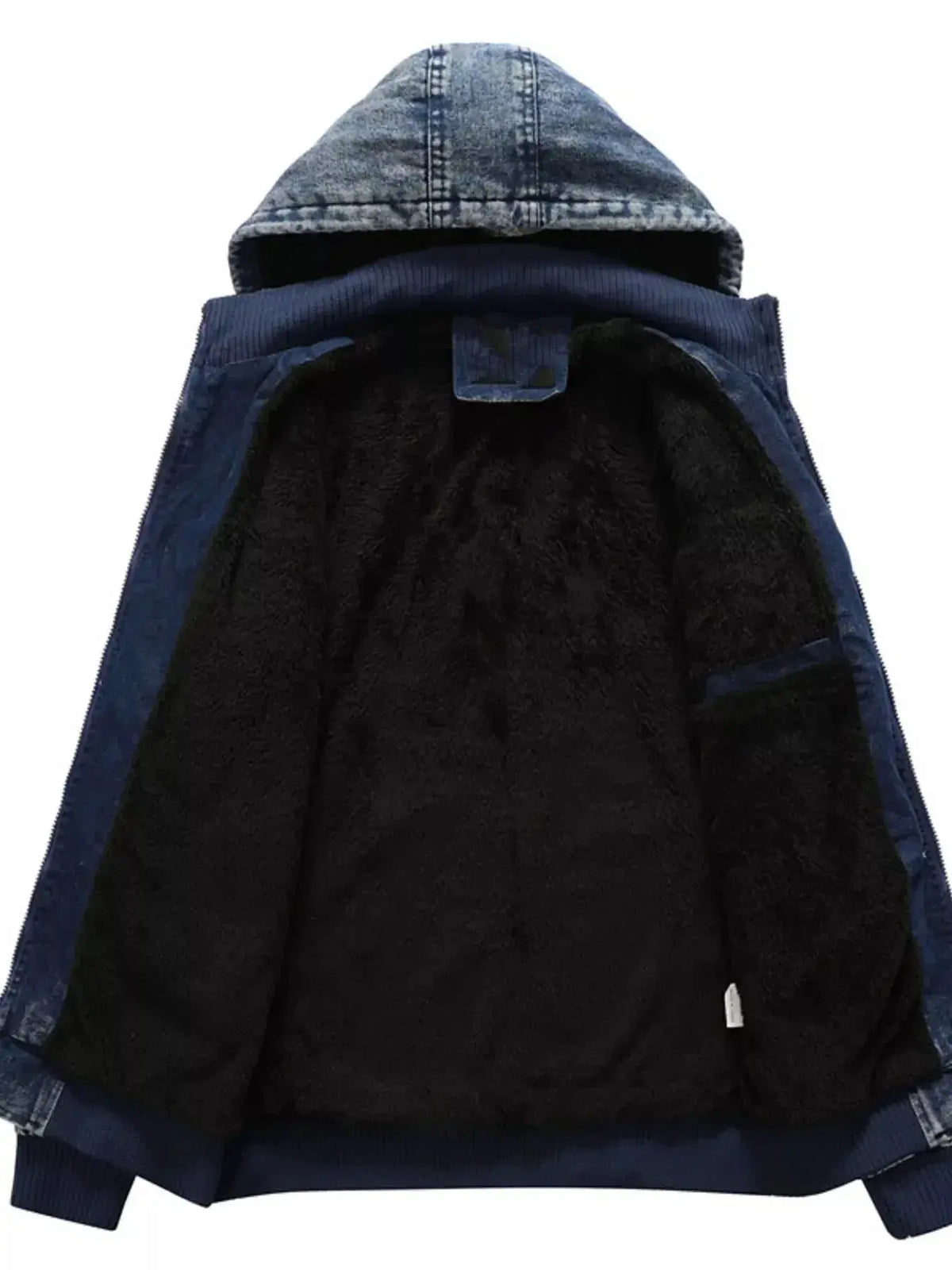 Men's plus size zip-up hooded denim jacket by Plush Fashion Hub, featuring casual stretch denim and a stylish outerwear design.