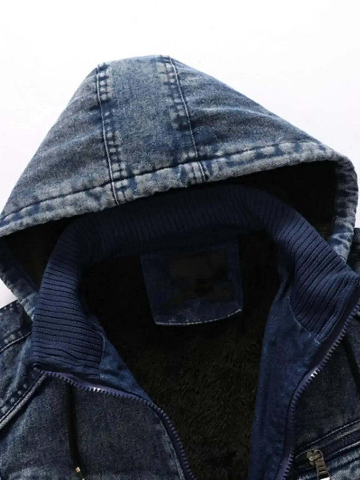 Men's plus size zip-up hooded denim jacket with casual stretch fit, featuring front pockets and a stylish, versatile design.