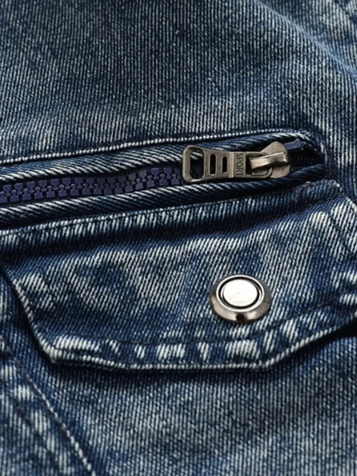 Men's plus size zip-up denim jacket with hood, casual stretch outerwear, featuring a classic blue denim look and comfortable fit.