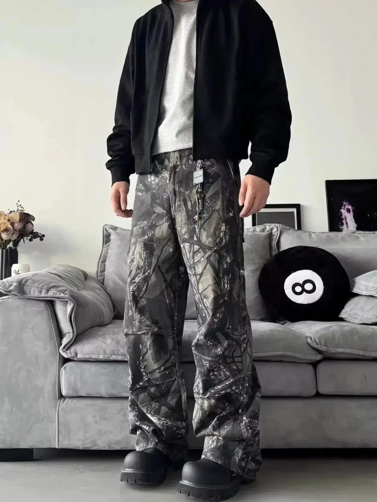 Men relaxed fit camo print denim jeans by Plush Fashion Hub featuring urban casual style and streetwear-inspired design.