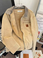 Men's relaxed fit washed denim zip-up jacket from Trendsi, featuring a casual style with visible denim texture and a front zipper.