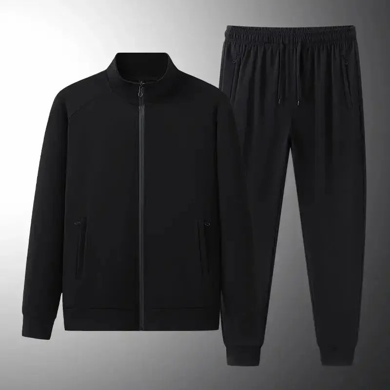 Men's plush fashion hub two-piece sweatshirt and jogger set, soft stretch lounge suit for spring and autumn comfort.