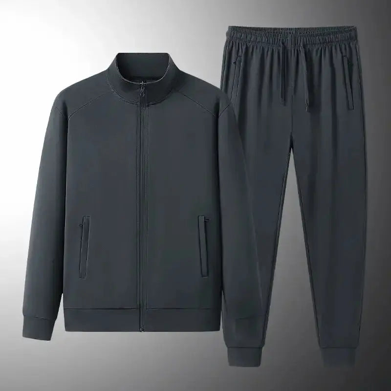 Men's plush fashion hub two-piece sweatshirt and jogger set, soft stretch lounge suit for spring and autumn wear.