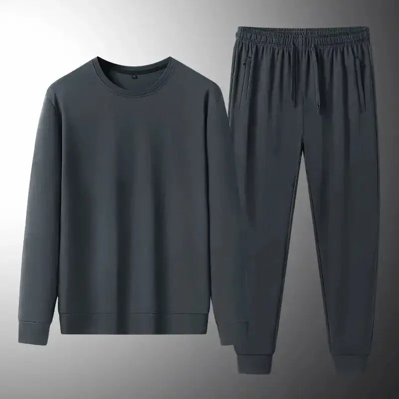 Men's premium two-piece sweat suit with soft stretch sweatshirt and jogger pants from Plush Fashion Hub, ideal for lounge and casual wear.