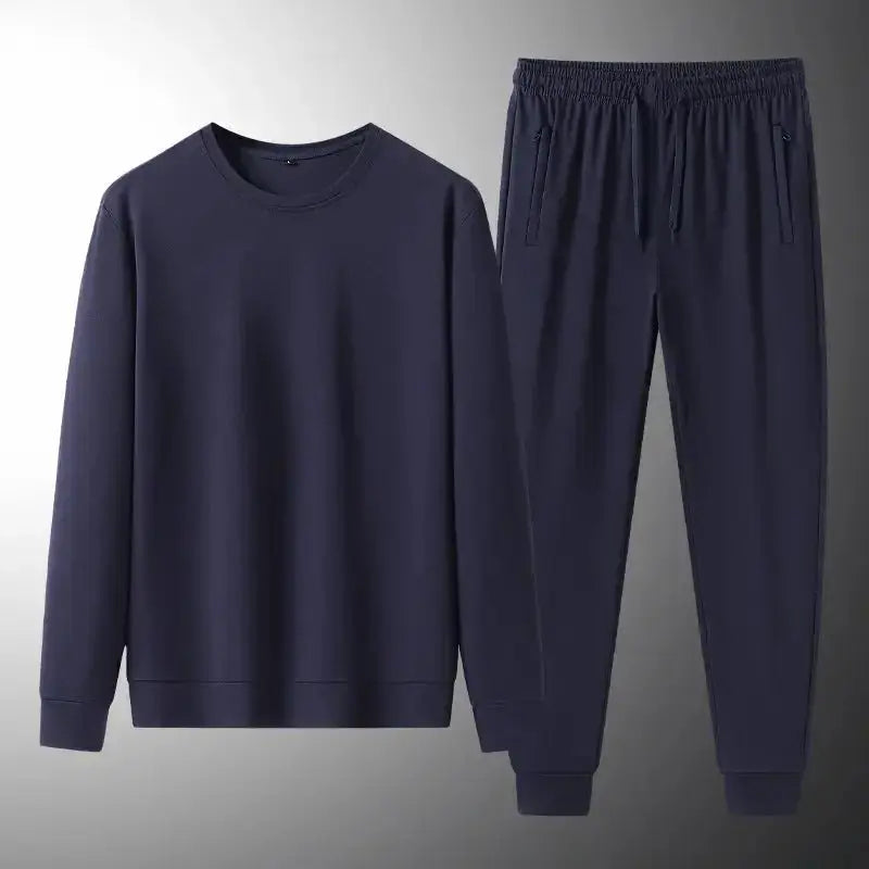 Men's premium two-piece sweatshirt and jogger set from Plush Fashion Hub, soft stretch lounge suit for spring and autumn.
