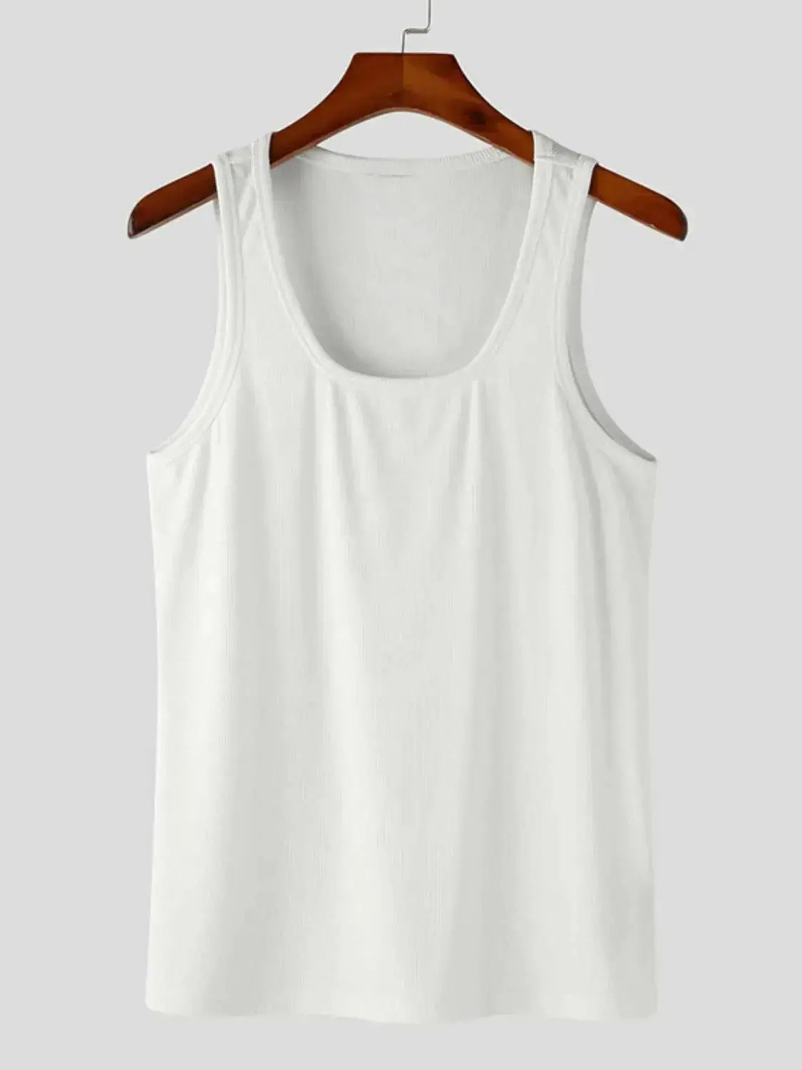 Men's square neck athletic tank top with wide straps, breathable sleeveless shirt by Plush Fashion Hub.