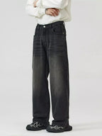 Men's washed straight-leg stretch jeans by Trendsi, showcasing comfortable everyday denim with a relaxed fit and classic style.