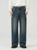 Men's washed straight-leg stretch jeans by Trendsi, showcasing comfortable everyday denim with a relaxed fit and classic style.