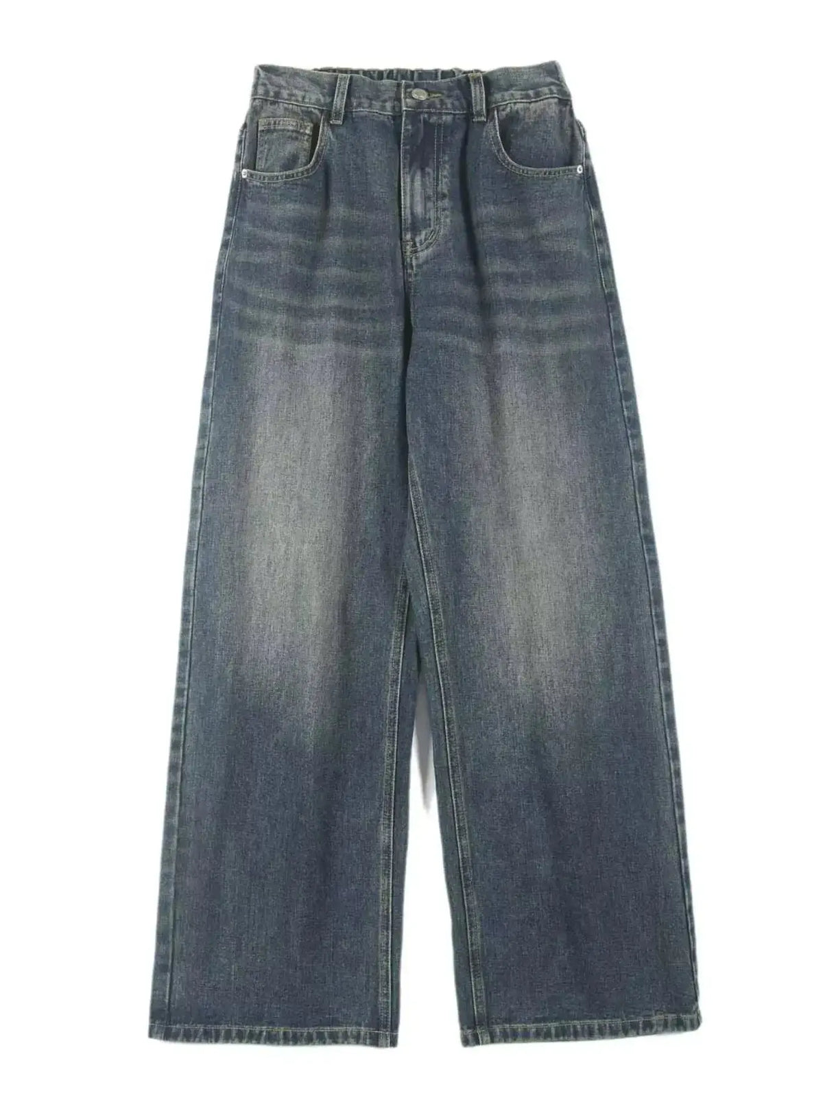 Men's washed straight-leg stretch jeans by Plush Fashion Hub, showcasing comfortable denim with a relaxed fit and casual style.