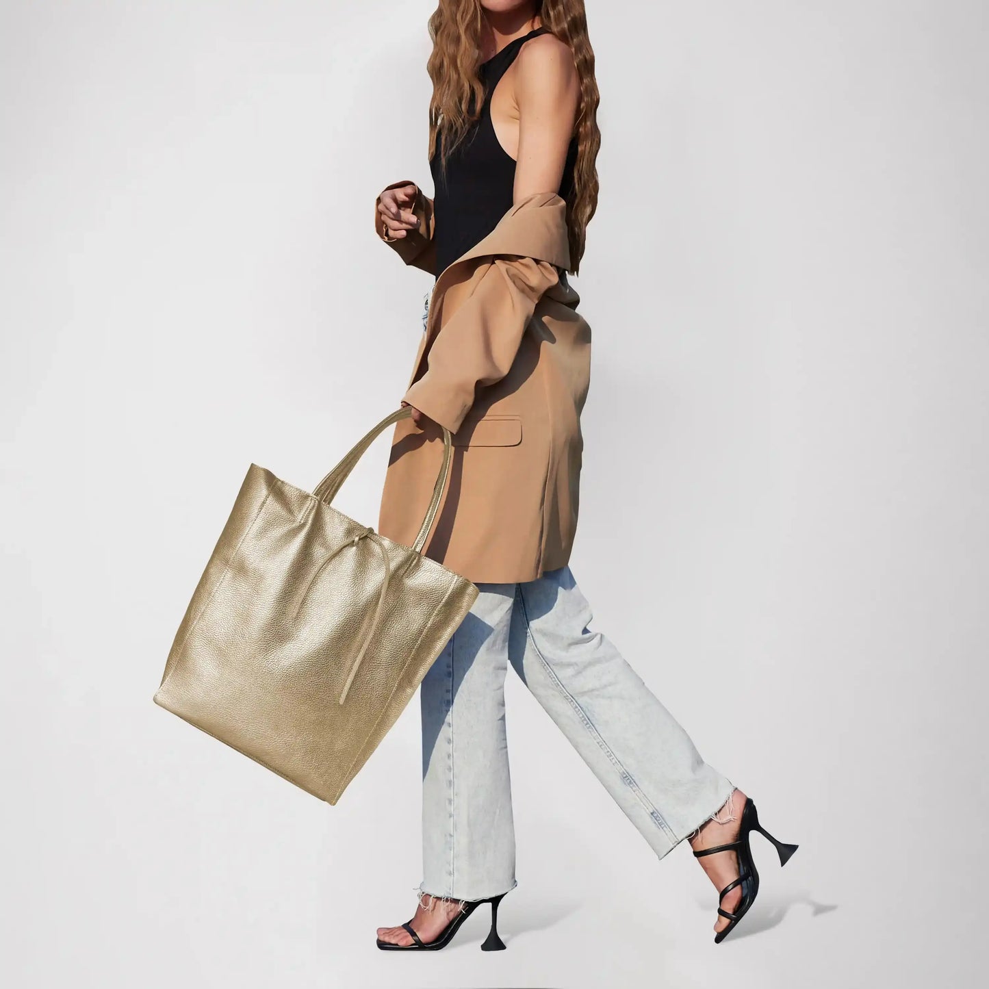 Metallic Calf Leather Tote Bag TAKEASY