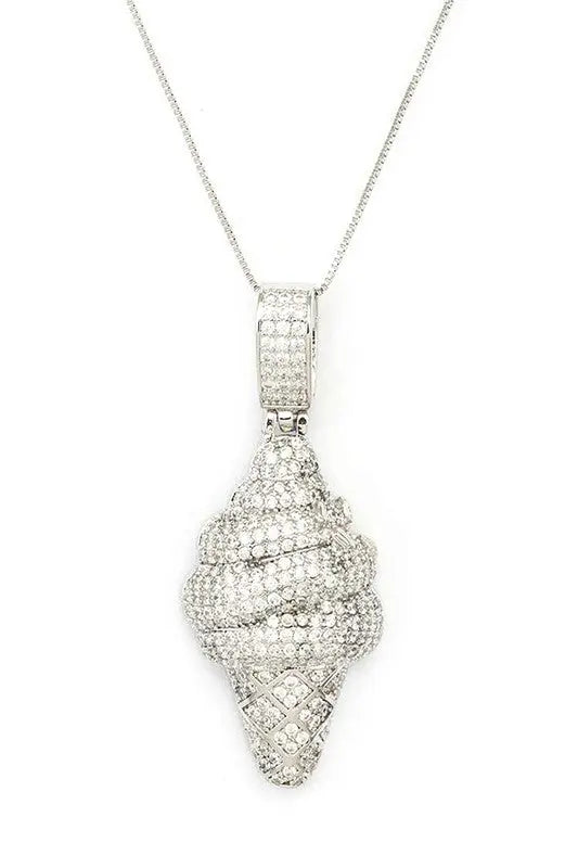 Micro Setting CZ Ice Cream Cone Pendant Necklace OyeraCharisma