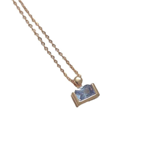 Minimalist Candy Aquamarine Perfume Bottle Necklace with Zircon Pendant and O-ring Chain.