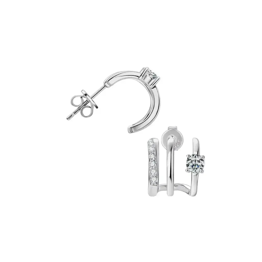 Sterling silver stud earrings with 0.84ct moissanite gemstones, elegant jewelry from Plush Fashion Hub