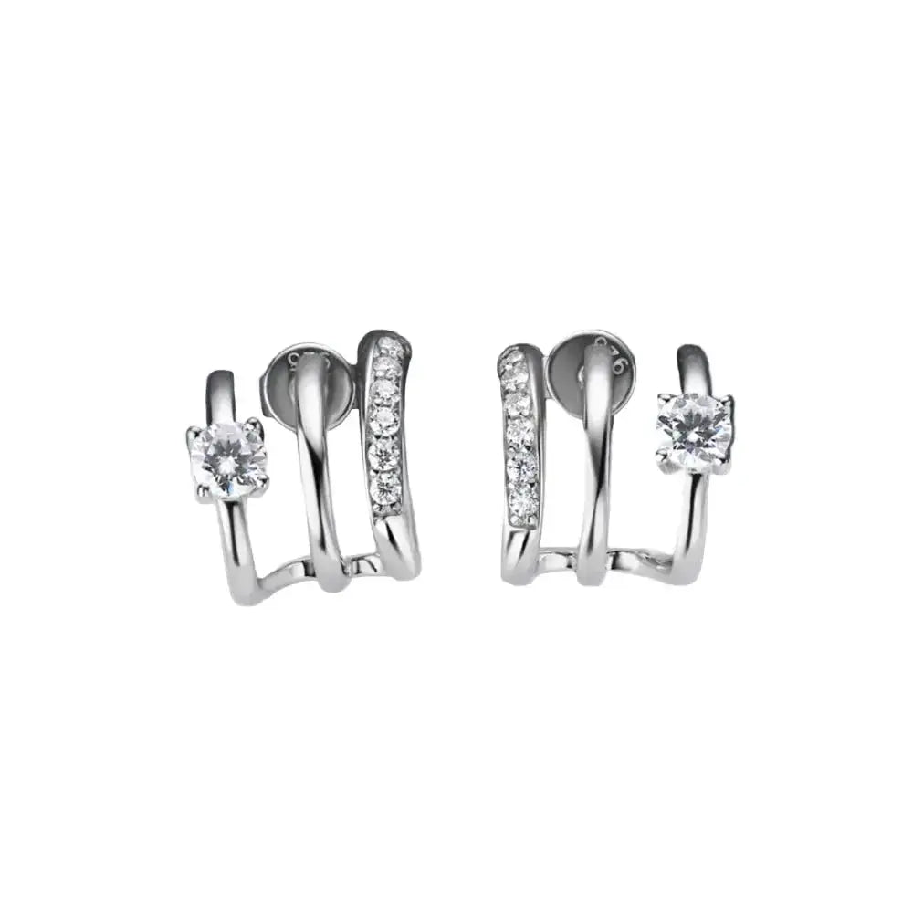 Premium 0.84ct Moissanite sterling silver stud earrings with a sparkling gemstone setting.
