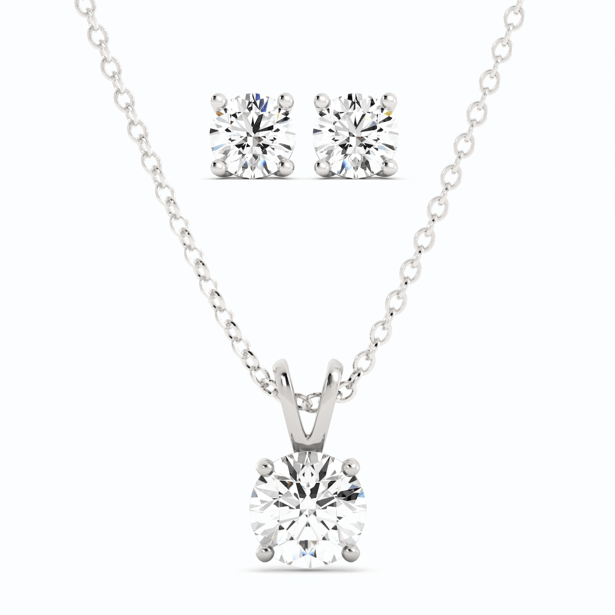 3CTW Moissanite Stud Earrings & Pendant Necklace Set in 14K White Gold Overlay-1