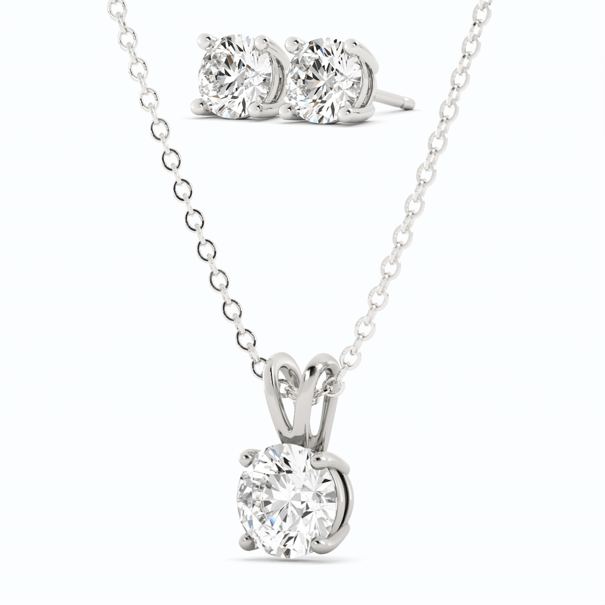 3CTW Moissanite Stud Earrings & Pendant Necklace Set in 14K White Gold Overlay-0