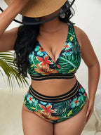 Plus size high waist bikini swimwear for women featuring a stylish, supportive fit in vibrant colors and patterns.