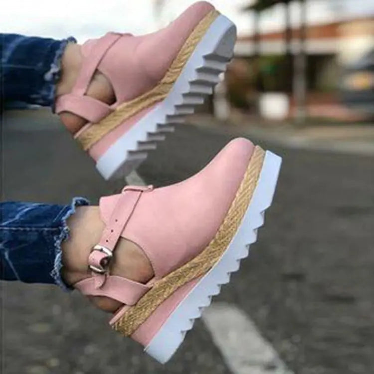 Trendy Attic Store01 women's wedge heel platform shoes with open toe and ankle strap, stylish and comfortable for casual wear.