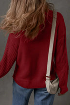 Light beige Natalia drop shoulder loose sweater by Threaded Pear, featuring a relaxed fit and soft knit fabric.