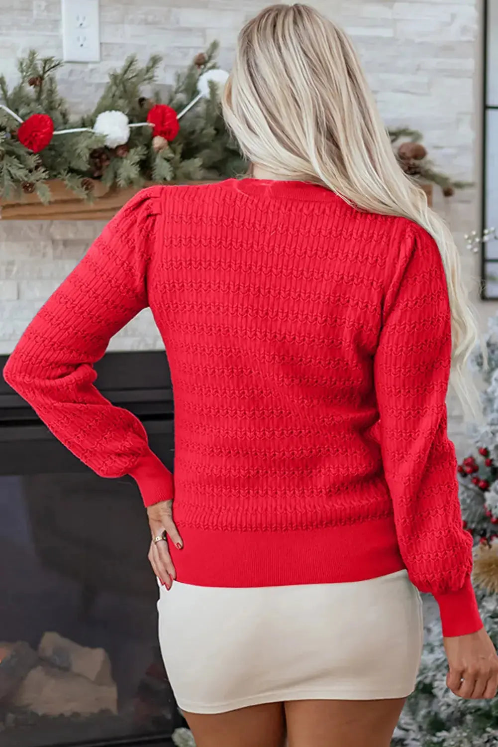 Nellie knit ribbed cuffs sweater by Threaded Pear, featuring a cozy, fitted knit design with ribbed sleeve cuffs and a round neckline.