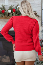 Nellie knit ribbed cuffs sweater by Threaded Pear, featuring a cozy, fitted knit design with ribbed sleeve cuffs and a round neckline.