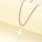 Minimalist gold cross pendant necklace for men and women, unisex dainty gold jewelry chain by Plush Fashion Hub.