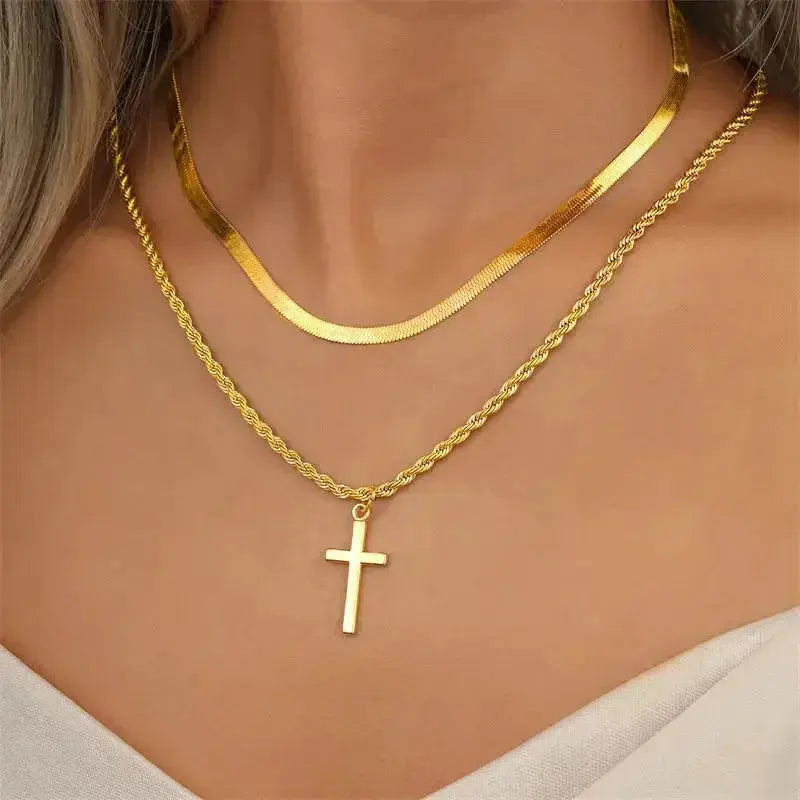 Minimalist gold cross pendant necklace for men and women, dainty unisex jewelry chain, stylish and subtle jewelry accessory