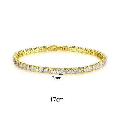 New Fashion Simple Tennis Bracelet for Women inspired by Jane Birkin fashion; elegant gold bracelet with sparkling stones, 17cm length.