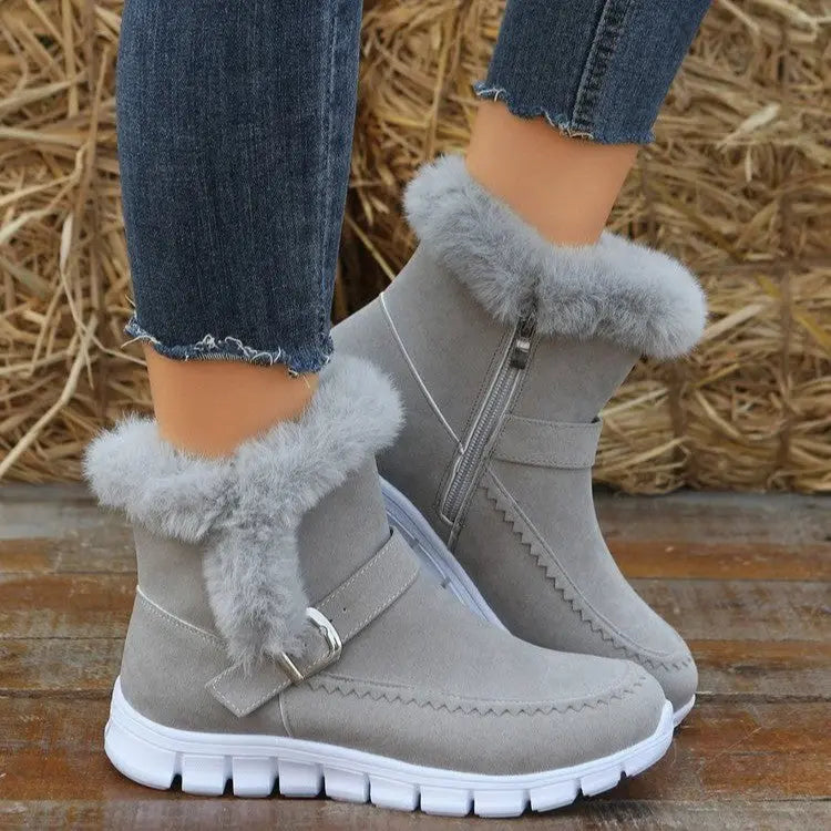 New Snow Boots Winter Warm Thickened Solid Color Plush Ankle Boots With Buckle For Women Plush Fashion Hub