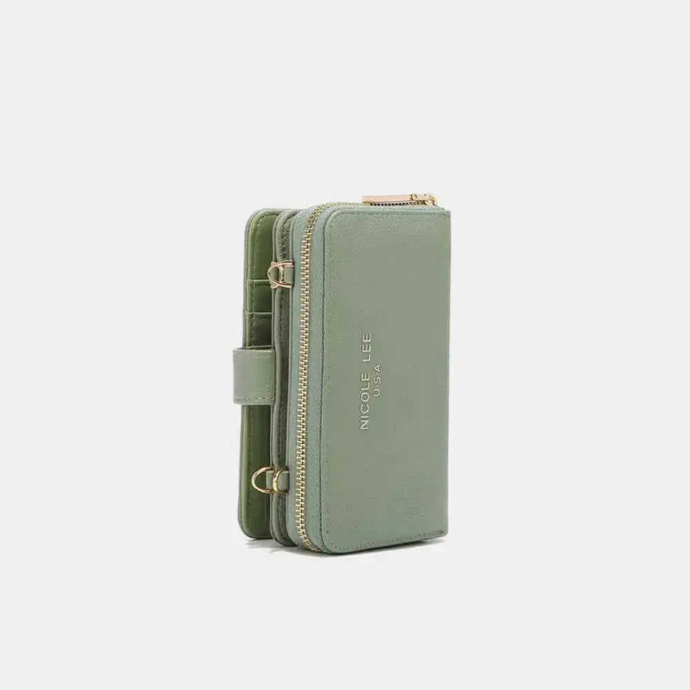 Vegan leather convertible crossbody phone case and wallet by Plush Fashion Hub, featuring a sleek design with card slots and adjustable strap.