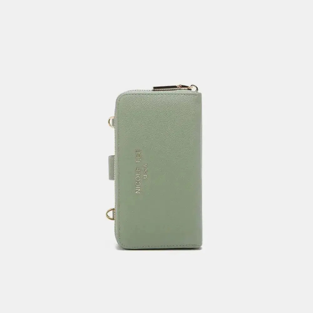 Vegan leather convertible 2-piece crossbody phone case and wallet by Plush Fashion Hub, featuring a sleek design and multiple compartments.