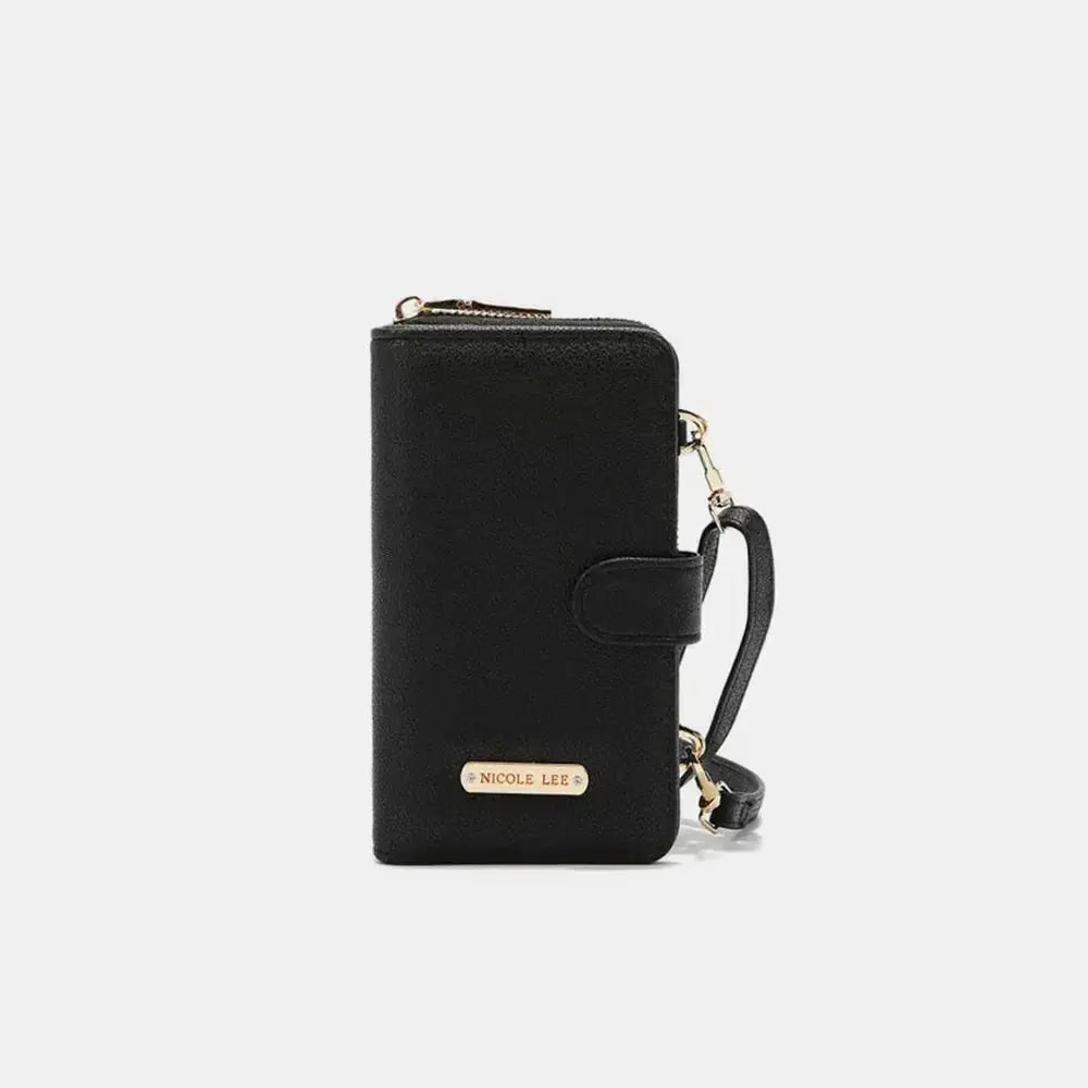 Vegan leather convertible 2-piece crossbody phone case and wallet by Plush Fashion Hub, with phone slot and wallet compartments.