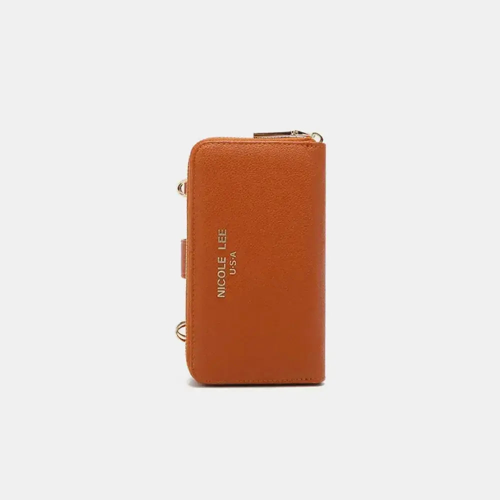Vegan leather convertible 2-piece crossbody phone case and wallet by Plush Fashion Hub, featuring a sleek design and multiple compartments.
