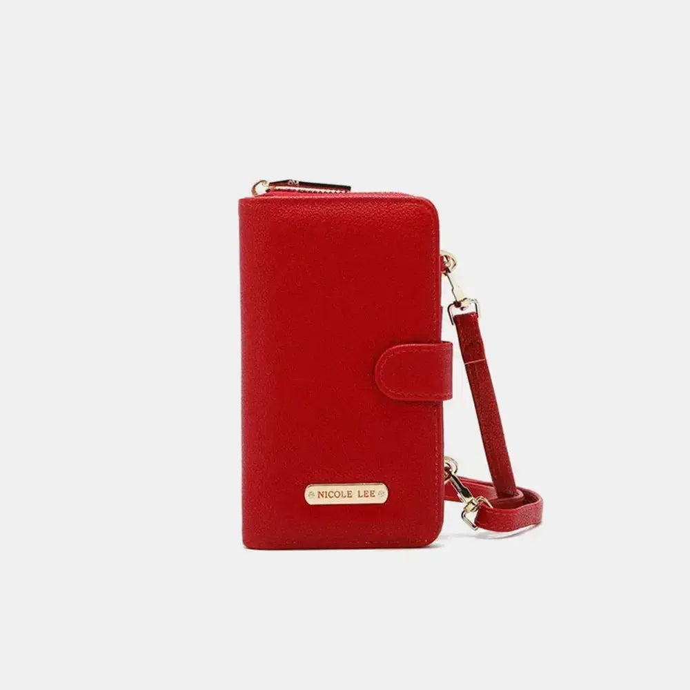 Vegan leather convertible 2-piece crossbody phone case and wallet by Plush Fashion Hub, with a sleek design and practical compartments.