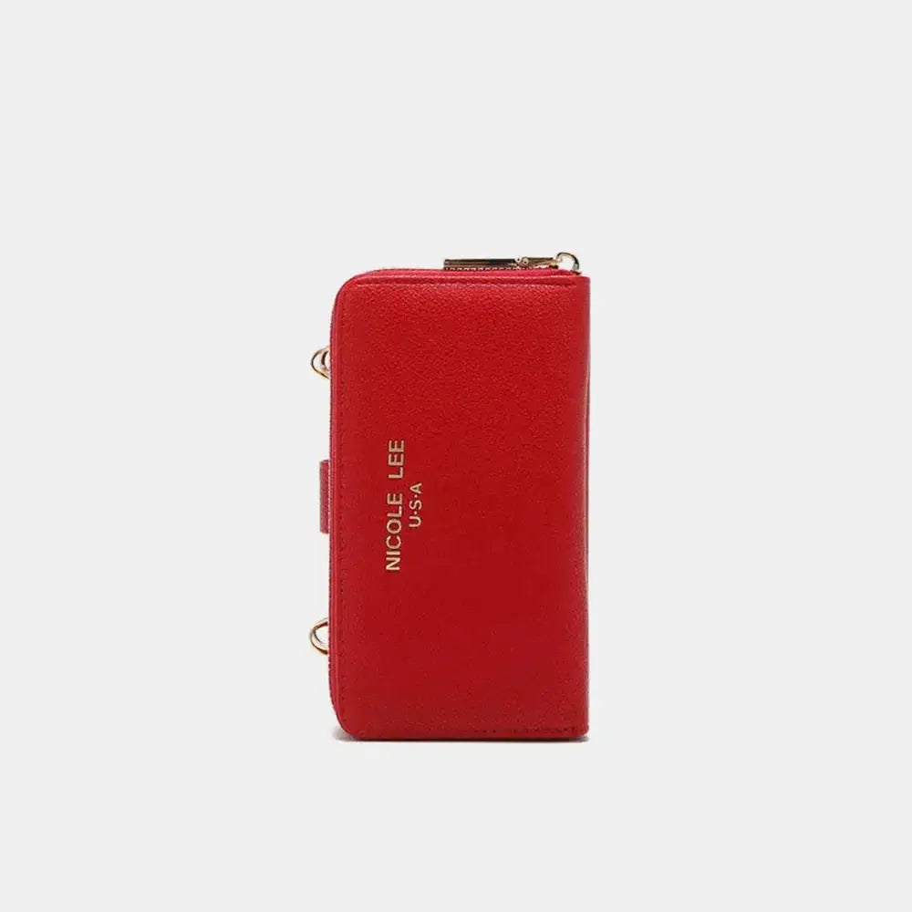 Vegan leather convertible 2-piece crossbody phone case and wallet by Plush Fashion Hub, featuring a sleek design and multiple compartments.
