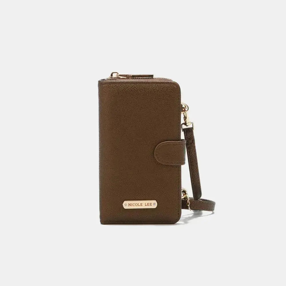 Vegan leather convertible 2-piece crossbody phone case and wallet by Plush Fashion Hub, with a sleek design and multiple compartments.