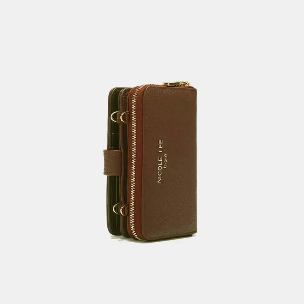 Vegan leather convertible 2-piece crossbody phone case and wallet by Plush Fashion Hub, featuring a sleek, versatile design.