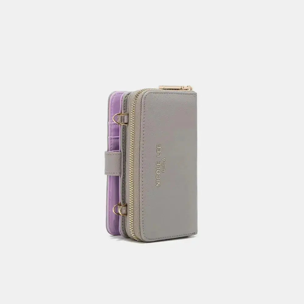 Vegan leather convertible 2-piece crossbody phone case and wallet by Plush Fashion Hub, featuring Nicole-Lee-USA branding.