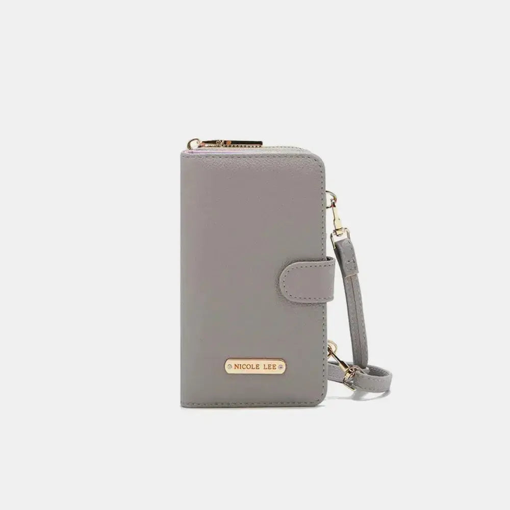 Vegan leather convertible 2-piece crossbody phone case and wallet by Plush Fashion Hub, with Nicole-Lee USA branding visible.