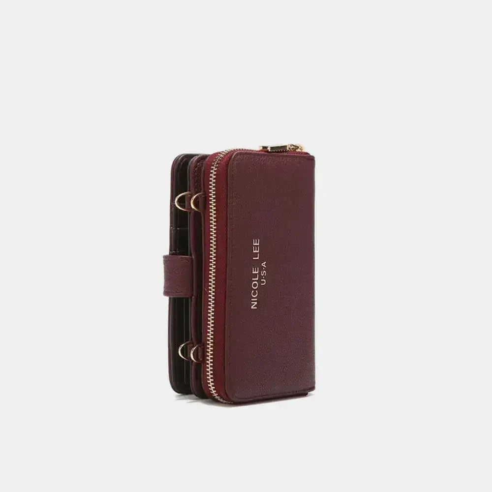 Vegan leather convertible 2-piece crossbody phone case and wallet by Plush Fashion Hub, with phone and wallet compartments.