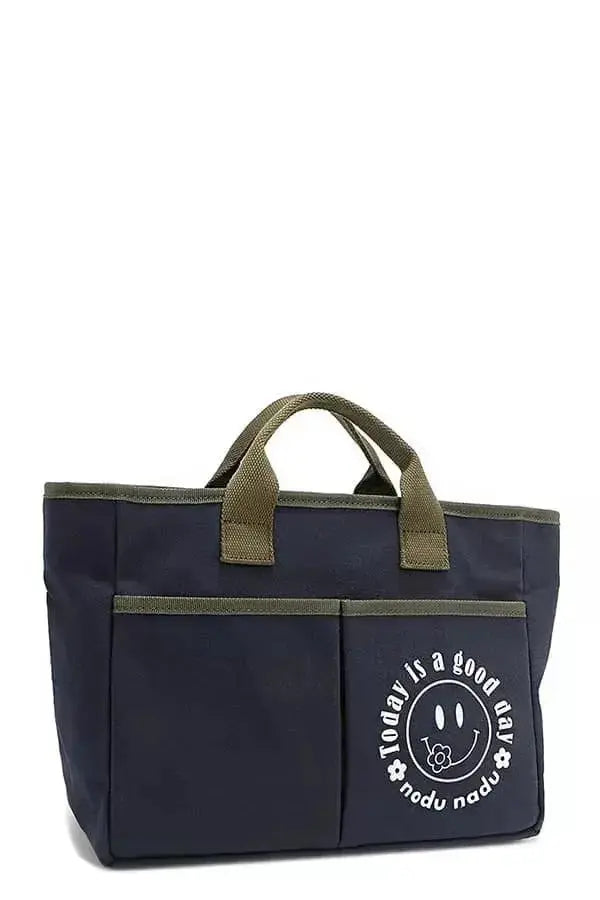 Artistic graphic print canvas tote bag by Plush Fashion Hub featuring bold, colorful artwork on durable fabric.