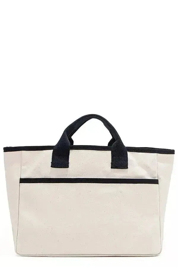 Artistic graphic print canvas tote bag by Plush Fashion Hub featuring a stylish design in natural fabric and sturdy handles.