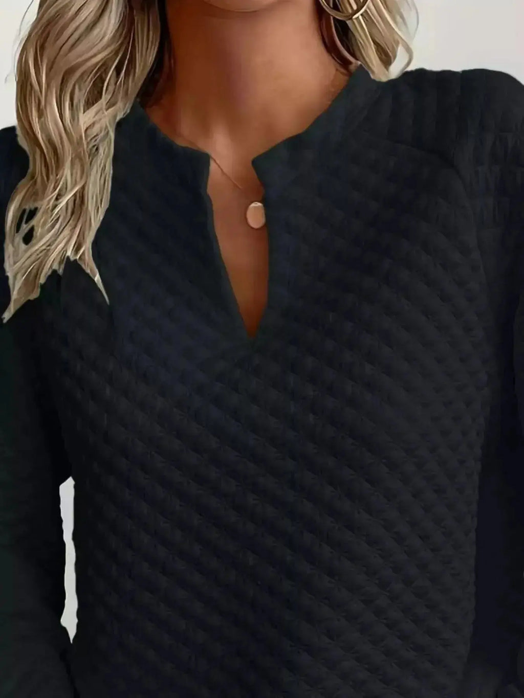 Women's notched raglan waffle-knit sweatshirt by Plush Fashion Hub, soft textured pullover with stylish raglan sleeves.