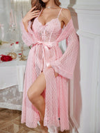 Sexy lace slip nightdress from Plush Fashion Hub, featuring a casual maxi design, slit, and robe-style lingerie for elegant sleepwear.